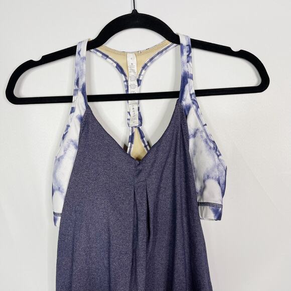 Lululemon Womens Size 8 Tie Dye No Limits Built In Tank Top Blue Purple V Neck - Picture 3 of 10
